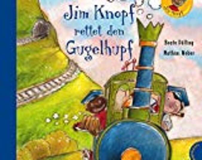 Jim Knopf, Lukas und Emma beim Fahren auf den Schienen.