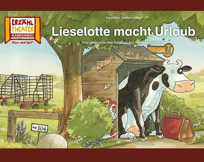 Lieselotte sitzt mit Koffer an einer Bushaltestelle.