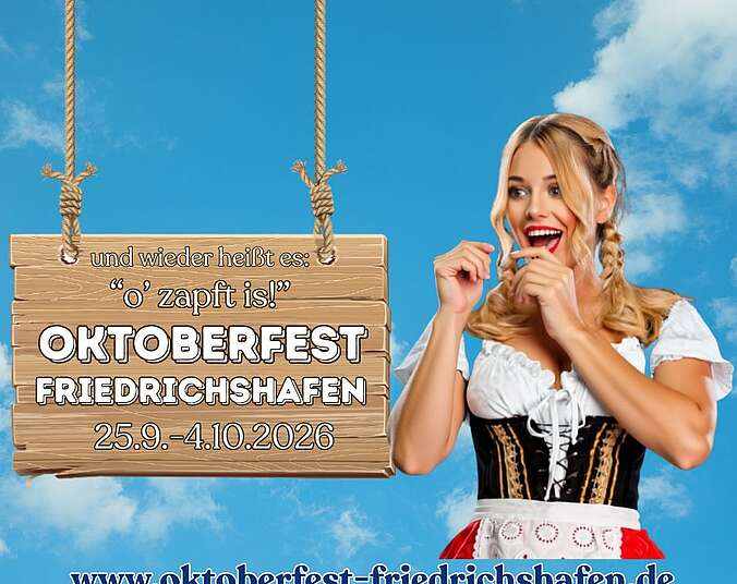 Oktoberfest-Plakat von Friedrichshafen mit Frau im Dirndl