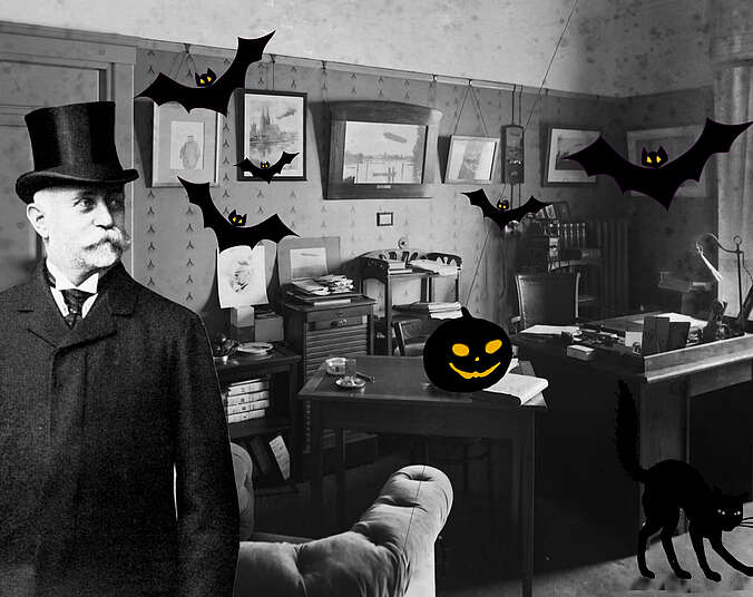 Escape Room im Zeppelin Museum mit Halloween-Deko und Fotomontage
