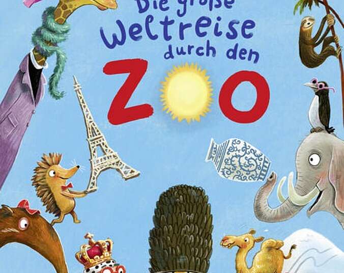 Die Tiere im Zoo fantasieren wo sie Urlaub machen.